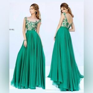 Sherry Hill emerald green evening maxi dress size US 2 Petite